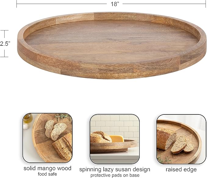 Kate and Laurel Halsey Round Lazy Susan Tray Organizer, 18 Inch Diameter, Transitional Round Countertop Organizer with Turnin