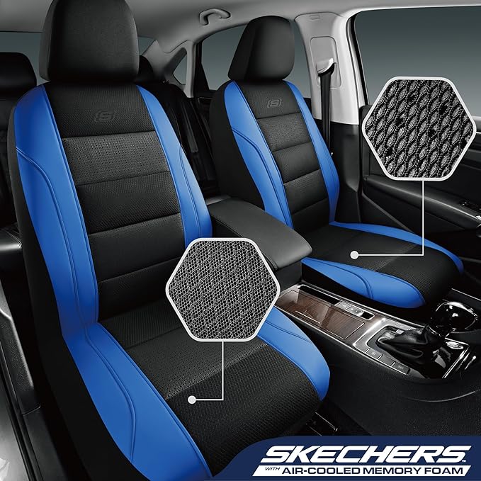 Skechers Men’s Seat Covers, Air-Cooled Memory Foam Car Seat Covers Front Seats, Airbag Compatible,Universal Fit for Most Cars