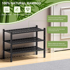 ROMGUAR CRAFT 3 Tier (Thick) Bamboo Shoe Rack for Entryway, Small Wood Shoe Shelf Storage Organizer for Closet, Shoe Stand fo