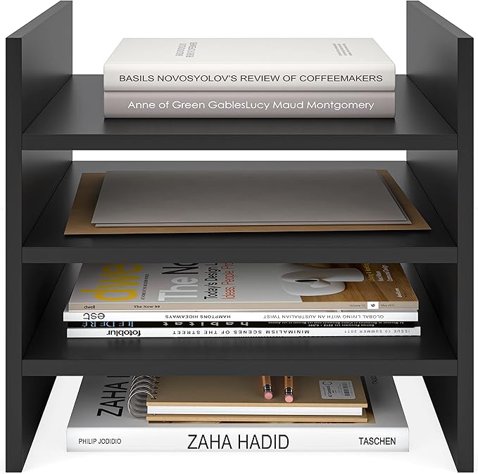 Ballucci 4-Tier Paper Sorter and File Organizer for Desk, Wood Mail Sorter, Fits into IKEA Kalax and ClosetMaid Cube Storage 