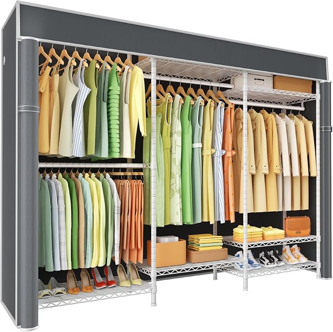 Ulif E13C Heavy Duty Closet Organizer System，Freestanding Clothing Racks for Hanging Clothes，Adjustable Garment Rack 63" W x 