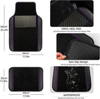 NBTEPEM Waterproof Universal Fit Car Floor Mats, Faux Leather Sporty Car Carpet Mats with Anti-Slip Nibbs Backing & Driver Heel Pad Fit for SUV, Vans, Sedans, Trucks, Set of 4 (Black with Purple line)