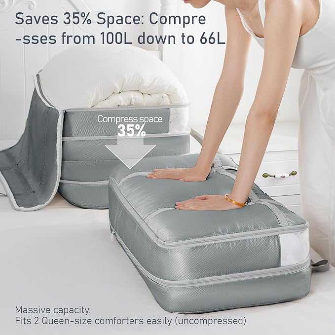 DIMJ Compression Moving Bags - Extra Large Heavy Duty Comforter Storage Bag with Window, Packing Totes With Strong Handles & 