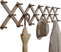OROPY Wood Accordion Wall Hanger, Expandable Coat Rack Wall Mount with 20 Pegs, Expanding Hat Rack for Wall Walnut Color