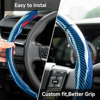 West Llama Carbon Fiber Steering Wheel Covers,3 Piece Car Wheel Cover Universal Fit 99% Cars(Glossy Blue)
