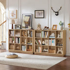 Joaxswe 12 Cube Storage Organizer, 41" Large Bookshelf with Curved Edge, Wood Floor Standing 3-Tier Cubby Bookcase with Base,