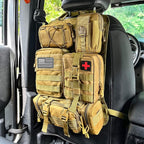 Universal Tactical Seat Back Organizer Vehicle Molle Panel Organizer Storage Bag with 5 Detachable Molle Pouch, Khaki