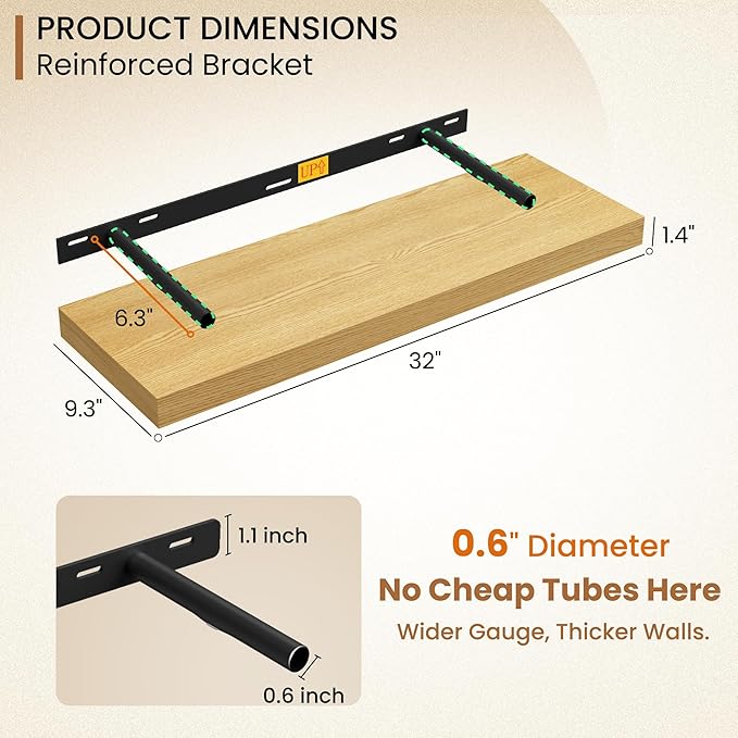 Fun Memories Floating Shelves 32 Inch Long, 9.3Inch Deep Floating Shelves for Wall, Extra Deeper & Thicker Wall Mounted Stora