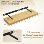 Fun Memories Floating Shelves 32 Inch Long, 9.3Inch Deep Floating Shelves for Wall, Extra Deeper & Thicker Wall Mounted Stora