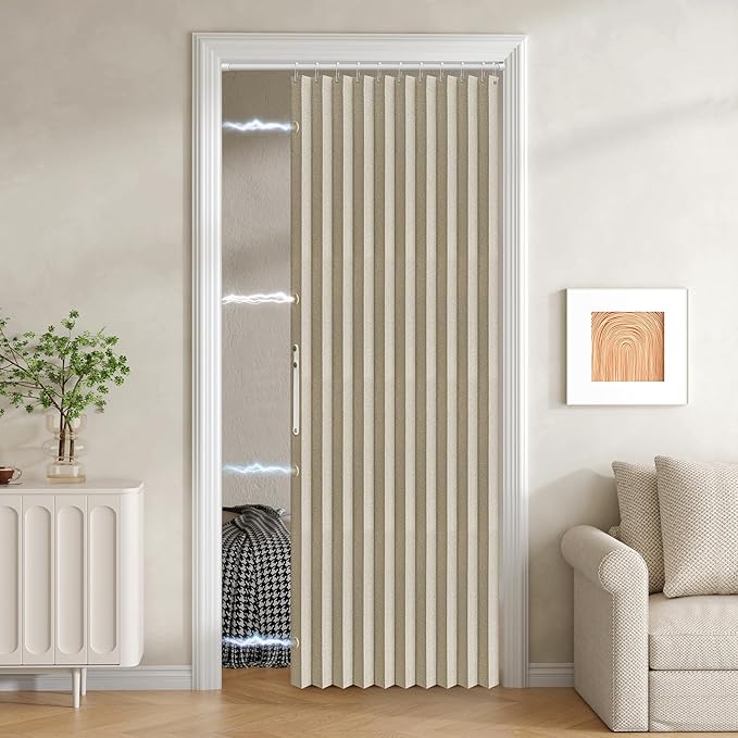 Jilron 100% Blackout Fabric Folding Door Curtain with Magnetic Closure - Accordion Style for Sliding Doors, Closets,Wardrobe 