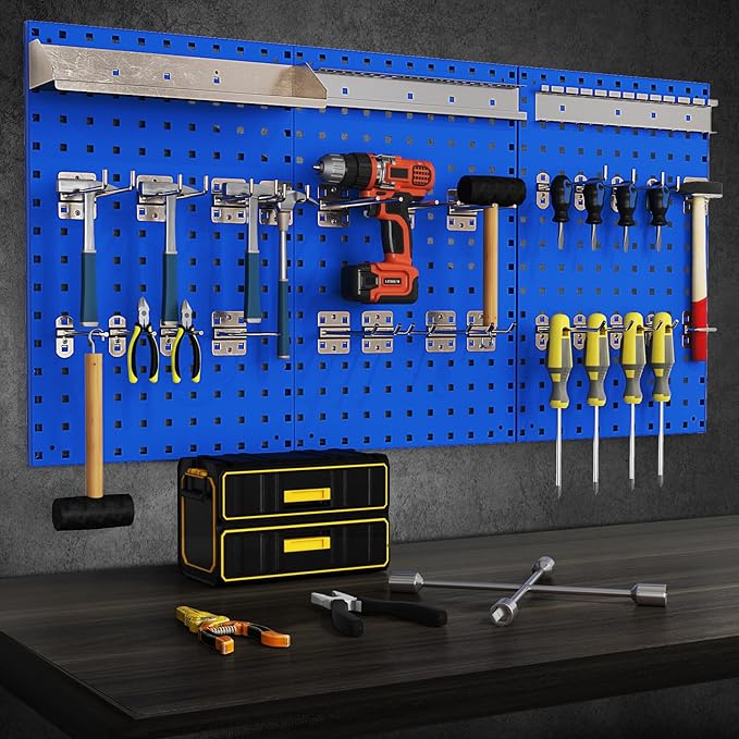 Goplus Garage Pegboard, Metal Pegboard Tool Organizer Kit with 3 Pegboards & 28 PCs Hanging Accessories, Heavy Duty Wall Orga