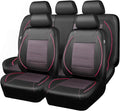 CAR PASS Piping PU Leather Car Seat Cover Full Set,Inside Zipper Design and Reserved Opening Holes，Airbag Compatible,Universal FIT for Car, SUVs,Van,Trucks（Full Set, Black & Pink）