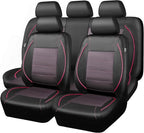 CAR PASS Piping PU Leather Car Seat Cover Full Set,Inside Zipper Design and Reserved Opening Holes，Airbag Compatible,Universal FIT for Car, SUVs,Van,Trucks（Full Set, Black & Pink）