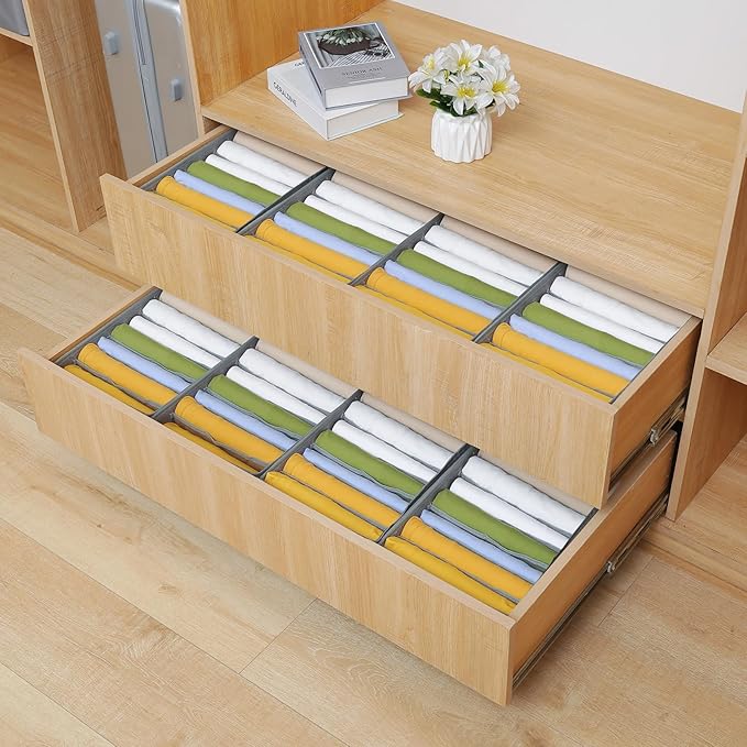 Qozary 4 Pack Drawer Organizers for Clothing, 10 Grids Foldable Dresser Drawer Organizers, Clothes Organizer for Folded Cloth
