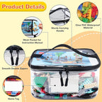 Tesuko 6 Pack Clear Toy Storage Bag with Name Tag& Manual Pocket, Waterproof Transparent PVC Toy Organizer Case for Lego Bric
