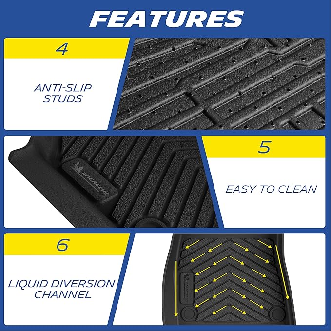 Michelin Premier Series Floor Mats for 2024 2025 2026 Tesla Model 3 Highland & Standard, 3PCS, All-Weather Floor Liner, Custom Fit, Durable TPE, Non-Slip, Not Fit 2017-2023 Model 3