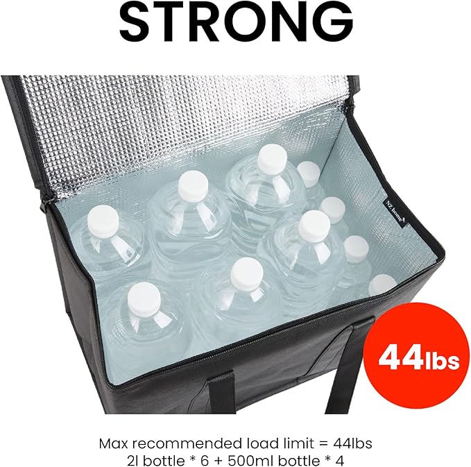 NZ home Insulated Bags for Food Delivery (Medium) Grocery Shopping Cooler Bag, Pizza Delivery, Hot & Cold Catering Tote, Reusable, Foldable & Heavy Duty (2 Pack, Black)