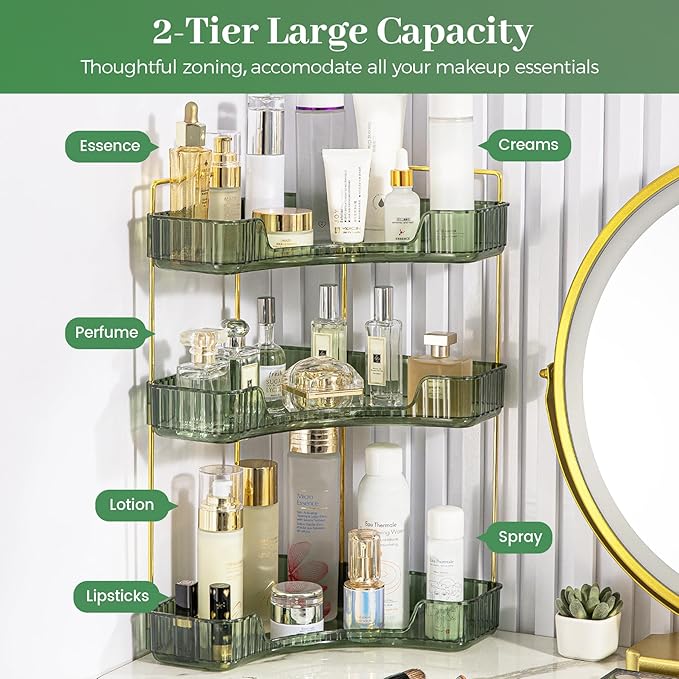 Aveniee Corner Bathroom Counter Organizer, 3 Tier Makeup Perfume Storage for Vanity, Countertop SkinCare Stand Shelf Holder f