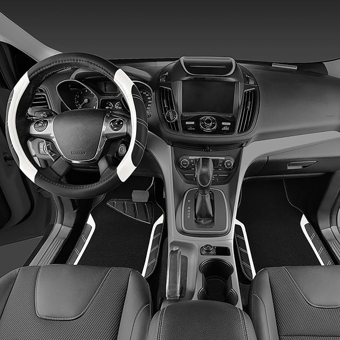 CAR PASS Leather Steering Wheel Cover and Waterproof Car Floor Mats, Microfiber Universal Car Combo Fit for 95% Sedan SUV Van