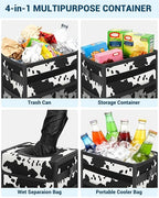 Capolo Car Trash Can with Lid, Leakproof Car Trash Bag Hanging Waterproof Automotive Garbage Can with Storage Pockets Mini Vehicle Trash Bin for Back/Front Seat(Cow Print,3 Gallon)
