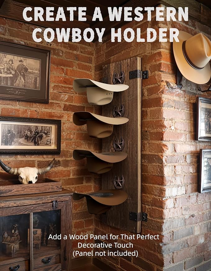 Cowboy Hat Rack Wall Mount,Cowboy Hat Holder for Wall,Western Home Decor,Hat Organizer for Caps,Rustic Horseshoe Star Metal H