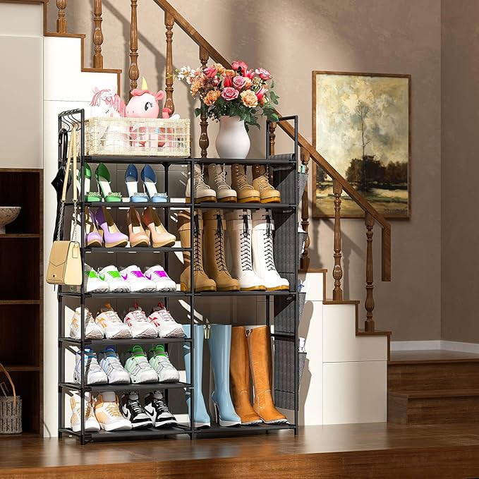 Kottwca 7 Tiers Shoe Rack Metal Shoe Organizer for Entryway Closet, 24-28 Pairs Stackable Shoe and Boots Shelf Storage Cabine