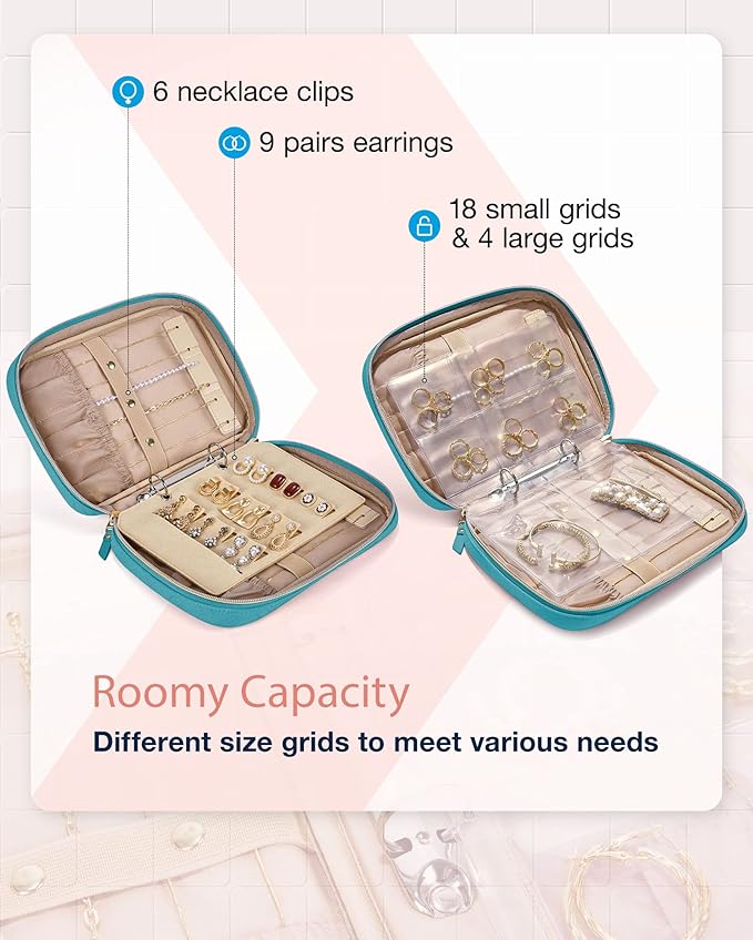 BAGSMART Jewelry Travel Organizer Case for Home Jewelry Organizer Storage Ring Binder Clear Bags Zipper Rolls Pouch for Neckl