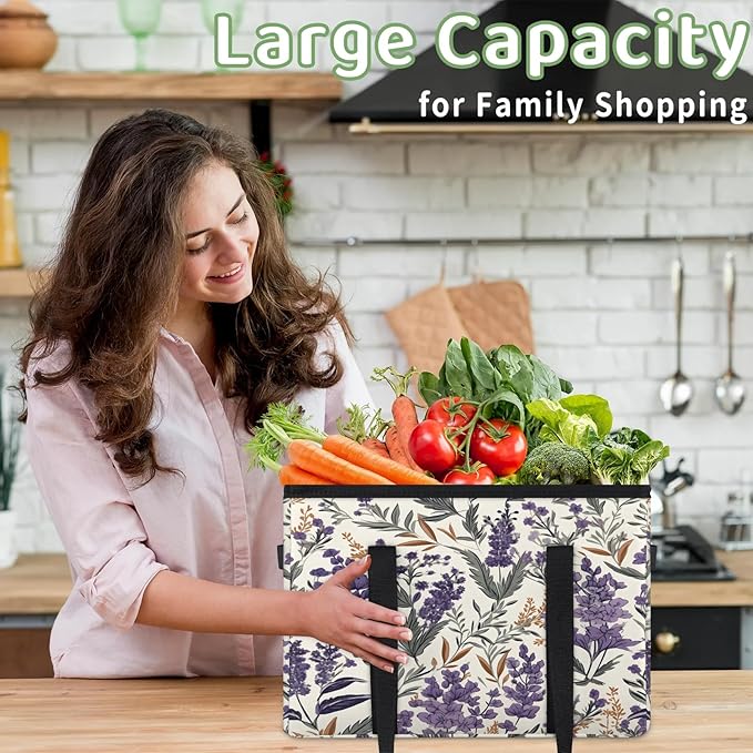 Reusable Grocery Bags Heavy Duty Shopping Bags Foldable Large Tote Bags with Long Handles & Hard Bottom