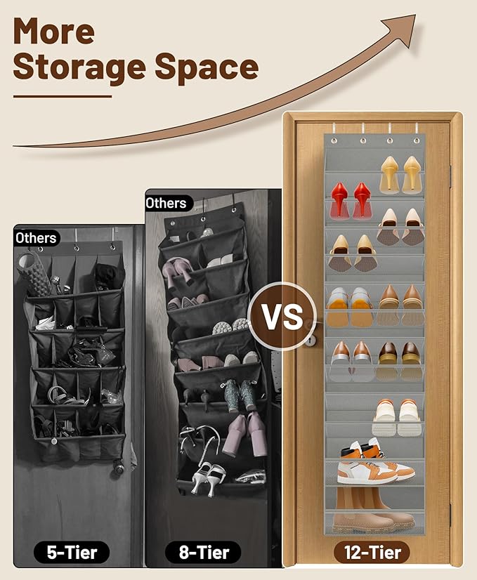 MISSLO 12 Tier Over the Door Shoe Organizer Breathable Mesh Hanging Shoe Rack for Closet Storage Shoe Holder for Door Fit 24 
