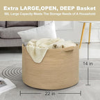 MEGASKET Extra Large Storage Basket, 22" X 22" X 14" Stuffed Animal Basket for Living Room Kids Room, Soft Cotton Rope Bin Wi