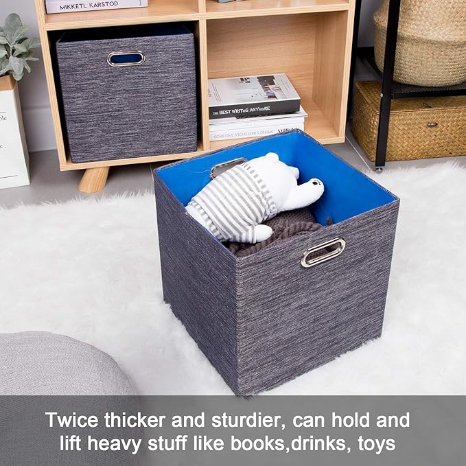 Posprica Storage Cube Basket Bins,13×13 Foldable Storage Containers for Shelf Cabinet Bookcase Boxes,Thick and Heavy Duty Fab