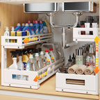 2-Pack 20.47"Deep Under Sink Organizer And Storage,2-Tier L-Shaped Pull Out Cabinet Organizer with Upgraded Slide Rails,Heigh