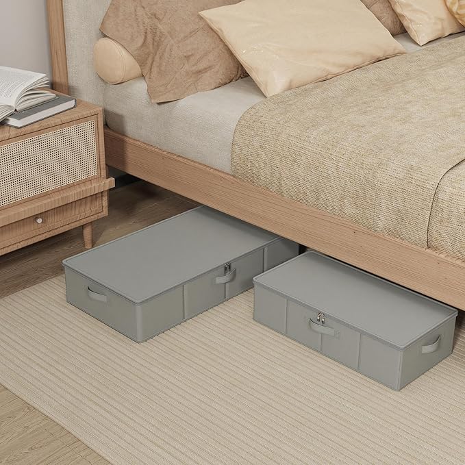 Under Bed Storage Containers, Foldable Closet Organizers with Handles, Underbed Cube Organizer Basket with Zippered, 2 Pack, 