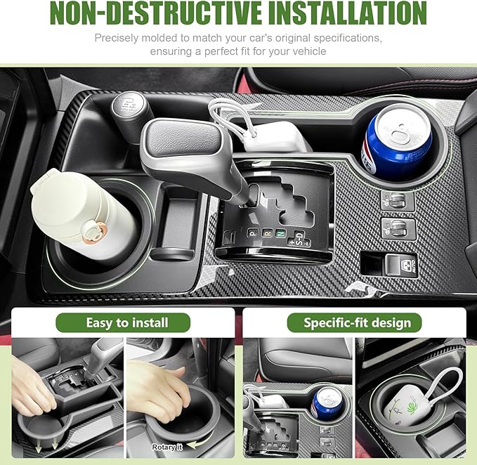 Upgrade Cup Holder Inserts for 2014-2024 Toyota 4Runner Center Console Cupholder Coaster Liner Replaces Mat for 4 Runner Interior Accessories Black(Center Console Left Front+Rear, 2PCS)