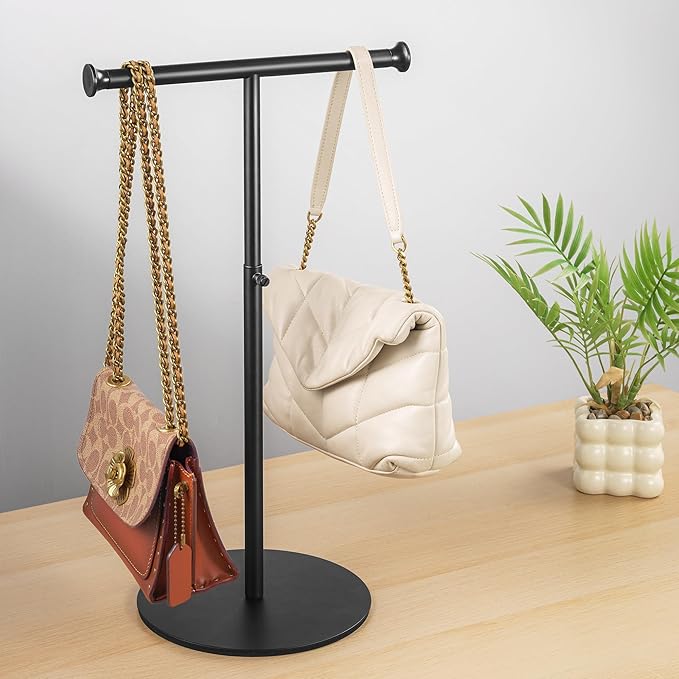 niffgaff T Bar Purse Display Stand Tabletop: Adjustable Height Handbag Holder, Countertop Hanging Rack for Long Necklace Scar