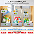 Under Sink Organizer, 2 Pack 2 Tier Pull Out Under Cabinet Organizer Shelf with Pad for Framed Cabinets, Metal Slide Out Unde