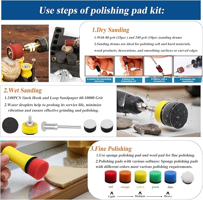 279PCS 1Inch Sanding Discs and Drum for Dremel Tool Accessories,60-10000 Grit Hook and Loop Sandpaper for Dremel Polishing Ki