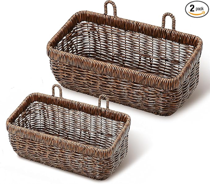 AceList Wall Hanging Basket, Boho Style Hand-Woven Hanging Storage Baskets - Set of 2, Ideal for Boho Room Decor, Kitchen, Ga