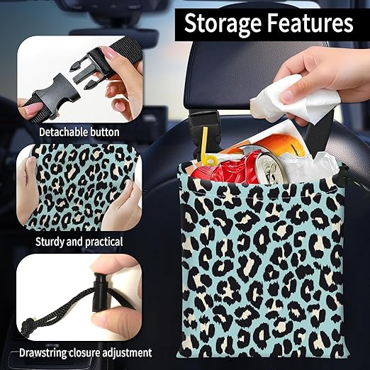 Car Trash Bag Large Hanging Can for Back of Seat, Cute Waterproof Car Garbage Bag for Vehicle, Travelling, Outdoor Cute Blue Black Leopard