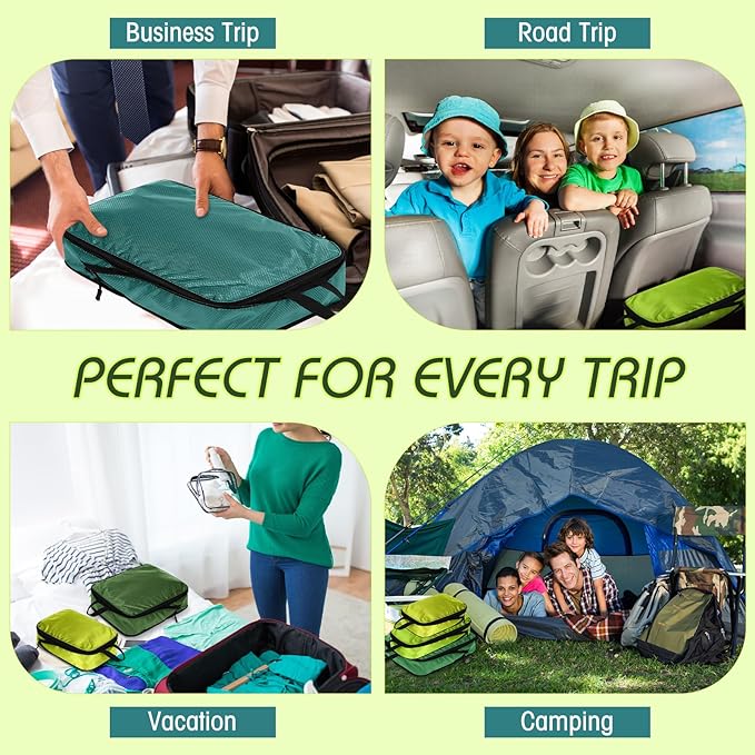 5 Pack Compression Packing Cubes for Travel Space Saving Cubes Luggage Organizer for Suitcase(Green,Mixed)