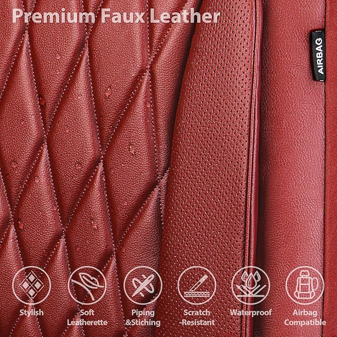 CAR PASS Piping Luxury Faux PU Leather Two Front Car Seat Covers, Waterproof Anti Slip Premium Automotive Seat Covers,Univers