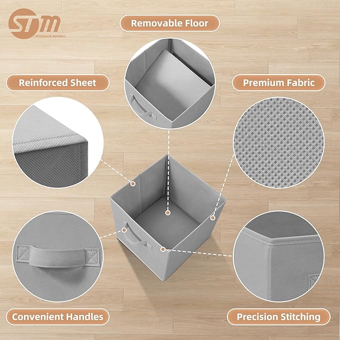 STORAGE MANIAC Storage Cubes, 11 Inch Collapsible Storage Bins with Handles, 8 Pack Fabric Foldable Bins for Organization, Du
