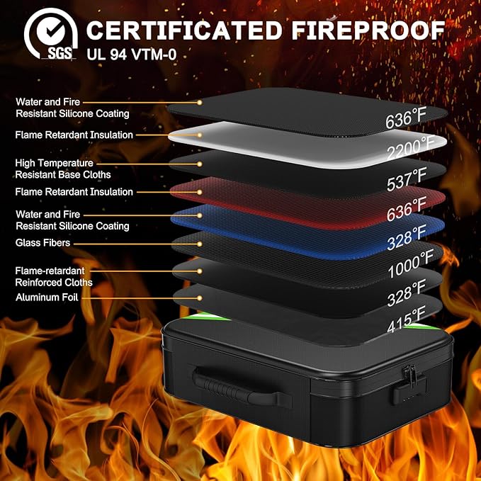 Noiposi Document Organizer with 5200℉ Heat Insulated,Waterproof and Fireproof Document Box with Lock, Home Travel Strong Fire