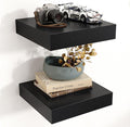 Square Floating Shelves for Wall, 12" W x 12" D x 2" H, 2 Pack of Small Wall Mounted Engineered Wood Shelves with Invisible B