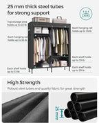 SONGMICS Wardrobe Closet, 65 Inch Heavy Duty Portable Closet, Freestanding Closet Organizer, Clothes Rack with Cover, 2 Hangi
