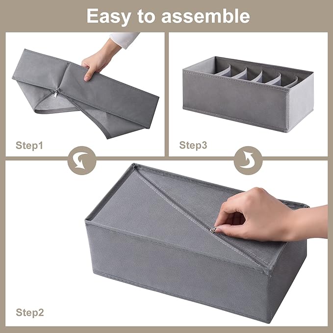 6 Pack Woven-Fabric Dresser Drawer Organizers, 36 Cells for Clothing & Baby, Bedroom Storage Drawers