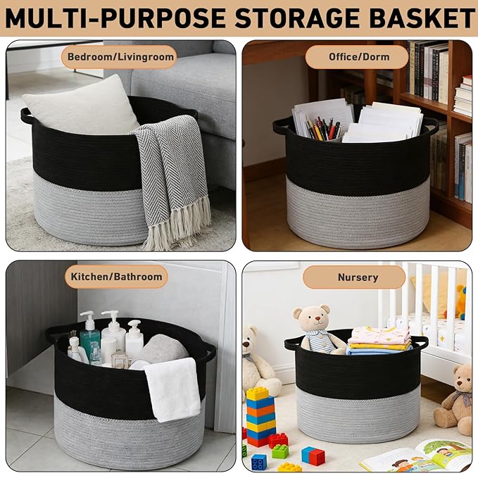 115L Large Blanket Basket,23.6"L x 23.6"W x 15.7"H Rope Woven Baskets with Handles, Toys Storage Bins,Laundry Basket Perfect 