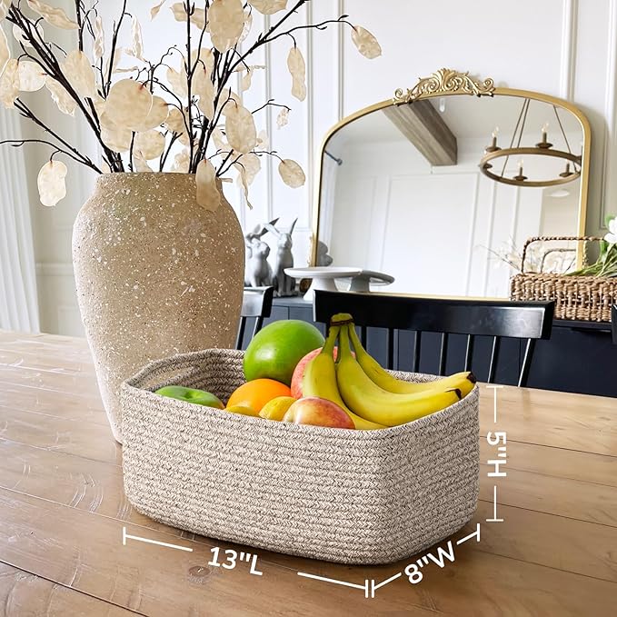 Goodpick Storage Baskets, 13 x 8 x 5 in, Closet Shelf Organizers for Gifts Empty Baskets for Shelves Dog Toy Basket Woven Bas
