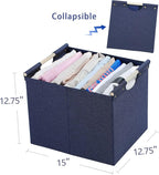 HOONEX Large Foldable Storage Bins, Linen Fabric, Pack of 2, Storage Baskets with Wooden Carry Handles and Sturdy Heavy Cardb