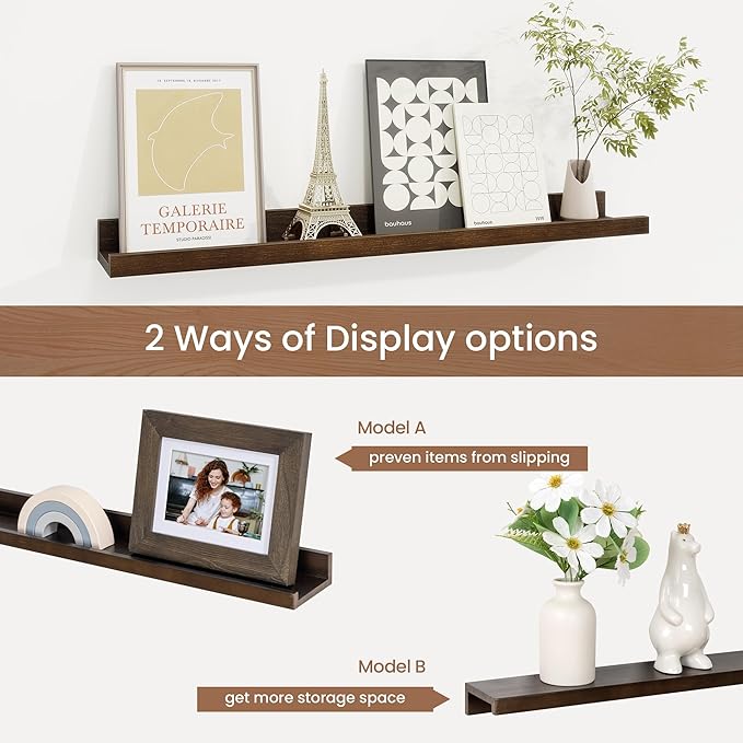 Picture Ledge Shelf, Solid Pine Wood Floating Shelves Set of 2, 24 Inches Nursery Book Shelves for Toys Storage, Kids Bookshe